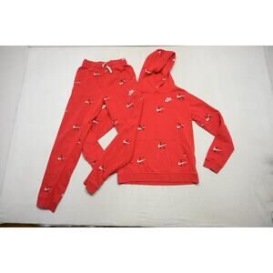 Nike Jogger Track Suit Multi Logo Red Cotton Blend Jacket & Pants Boys Size XL